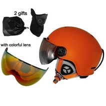 스키 보드 스노우 스노우보드 헬멧 OCE CE 인증 일체형 성형 아웃도어 고글 성인 어, L (57-60cm), Orange 2 Lenses 4