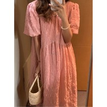 퍼프소매 링클 주름 여름 반팔 원피스