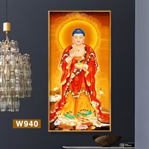 관음보살 불상 서방삼성 벽걸이화 장식화 부처님상 불교액자, 액자 폭50높이100cm, 알루미늄 합금 골든 프레임, W940