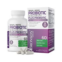 Bronson Brain ＋ Mood Probiotic 500억 CFU Plus Prebiotic with L-Theanine Bacopa 및 Rhodiola Non-GMO 60 식물성 캡슐