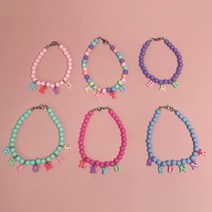 강아지 고양이 애견 비즈 목걸이 인식표 이름표, 배송요청창에입력, 진분홍색