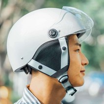 반모 하프페이스 오토바이 헬멧 스쿠터 고글 경량, M/ 화이트 (투명 짧은 거울) + 귀마개