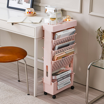 스토어91 이동식 북 책꽂이 트롤리 4단, 핑크