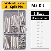 스테인레스 스틸 U R 모양 코터 클립 핀 세트 스프링 장부촉 롤 모음 키트 패스너 피팅, 2.U-split pin m3