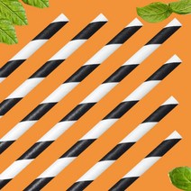 빌리에코 종이빨대 친환경빨대 100개 페이퍼스트로우 (사선 검정빨대), 1개