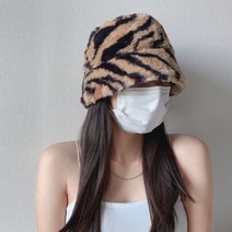 떨샵 라벨 퍼 버킷햇 패턴 벙거지모자 밍크 겨울모자 지브라 방한모자 10color