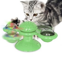 Cat Puzzle Windmill Toys Cat Whirling Turntable with Brush Cat Interactive Game Toys Windmill Kitten, 03 green