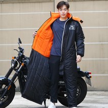 오토바이 기모 방한복 상하일체 우주복 겨울 방한용품 배달 패딩, 블랙