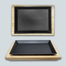 [쿠커스 판다] 리빙아트 무쇠 사각 불판+우드 받침대 세트 (22cm 25cm) IH 인덕션 사용가능 / 주철 그릴판 주물 그릴팬 나무받침, 25cm