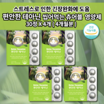 신경 안정제 얕은 수면 부족 증상 어지러움 숙면 보조제 수면에 좋은 스트레스 호르몬 코티졸 코르티졸 잠이 안오는 잠 못잘때 잘오는 잘자는 긴장 완화 편안한 테아닌 영양제 30정, 4개