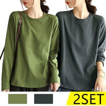 MOSAIRATION 2장묶음 여성 여자 티셔츠 캐주얼 편한 긴팔티 라운드넥 무지 기본티 셔츠 ZH23082104