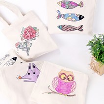 미니 에코백 만들기 패브릭 무지 천 가방 에코벡 컬러링 도안 그림 꾸미기 가방 미술 재료 색칠 공부 놀이 민화 체험 초등 학생 학교 유아, 물고기 미니에코백