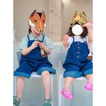 토끼 머리 가면 장식 복고풍 어린이 할로윈 파티 사진, 여우 머리 장식