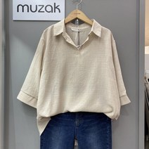 [무자크] 뒷단추 오픈카라 루즈핏 블라우스 L6BL11