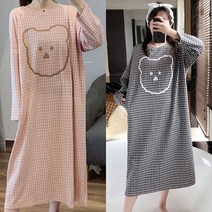 곰돌이 캐릭터 체크 원피스 롱원피스 수면잠옷 집순이 홈웨어 편안한옷
