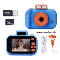 폴라로이드카메라 교육용 2 인치 HD IPS 스크린 디지털 카메라 만화 사진 생일 선물 600mAh USB 충전, 01 Blue A