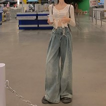 메이첼 핀턱 워싱 큐트 펑키 데님 와이드 팬츠 02256