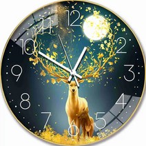 Ei Dass 벽걸이전자시계 인테리어벽시계 패션 심플한 걸이시계 아름답고 고급스러운거실시계 탁상시계 패션 공예 볼록 유리 커버, 14인치(35cm), 사슴