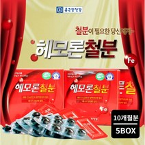 여성 남성 무리한 일상 다이어트 머리 어지러움 에 좋은 안심 푸마르산 제일철 헴철 먹는 유기 건강 기능 철분 보충제, 5BOX(10개월분)