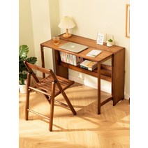 듀얼폴딩책상 책상 테이블 원룸 선반형 간이 슬림 거실 공부 데스크 접이식 공간활용 노트북, 접이식 라이트브라운 83CM (책장포함)