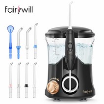 Fairywill 구두 Irrigator 물 Flosser 치과 전기 600ML WaterTank 10 레벨 8 제트 팁 중괄호 치아 클리너 가족을위한, 02 AE-FW-169Black_02 EU