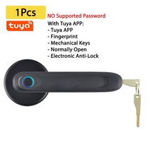 Tuya-앱 스마트 지문 인식 도어락 생체 키리스 엔트리 핸들 잠금 장치 2 개의 기계식 키 암호 없음 검정색 1 개, [01] Black With Tuya