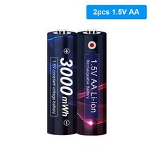 컨트롤러 배터리 AA 1.5v 리튬 이온 충전지 3000mWh 1.5V 충전식 원격 제어용, 2개 battery