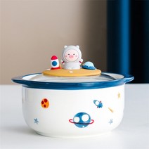 디저트볼추천 이케아우드볼 이케아샐러드볼 그릭요거트볼 요거트볼 일본 세라믹 만화 유리 커버가있는 귀여운 인스턴트 국수 그릇 휴대 전화 홀더 대형 수프 샐러드 디저트 그릇 식기, B