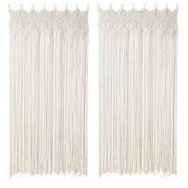 Osunnus Boho 마크라메 커튼 창문 출입구용 핸드메이드 대형 롱 벽걸이 보헤미안 룸 디바이더 아트 데코 거실 침실 홈 웨딩 배경 장식 패널 2개 길이 199.9cm(79인