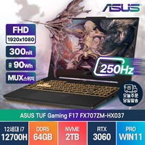 ASUS TUF Gaming F17 FX707ZM-HX037 인텔 12세대 i7-12700H RTX3060 윈도우11, FX707ZM, WIN11 Pro, 64GB, 2TB, 코어i7, 오프 블랙