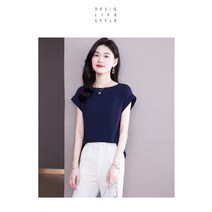 블라우스 여성 실크 숏 소매 여자 정상 캐주얼 코튼 여름 의류 솔리드 OL