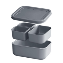 [마미스테이블] 고급 식품용실리콘 직장인도시락통 새참(3구L) 다이어트샐러드도시락, 다크그레이