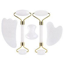 화이트 옥 얼굴 롤러 구 아슈 세트 천연석 페이셜 마사지 마사지 뷰티 스킨 케어 v 페이스 도구, 5pcs 전체 세트
