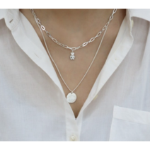 조이앤에스 JOY&S 008 쥬얼리 한국제작 실버 92.5 은도금 각인 체인 레이어드 베어 목걸이