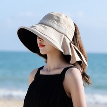 여성 여름 자외선 보호 모자 큰 가장자리 각종 레저 경기 바다 산, 원 사이즈 조절 가능 (수집용 방풍 로프)