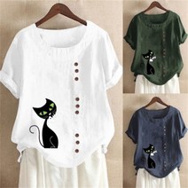 여름 여성 반팔티 라운드넥 티셔츠 린넨 빅사이즈