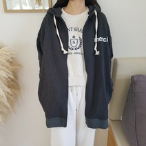 검회백스타일 국내제작 여성용 메르씨 후드 집업 캐주얼한 레터링 백레터링 박시한 루즈핏 간절기 아우터 부드러운 감촉 면 100%