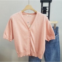 상상그이상 여성용 촉감왕 린넨 반팔 브이넥 미니 니트 가디건