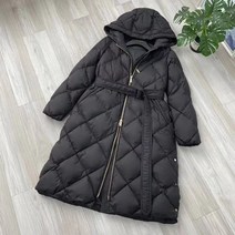 프리미엄 후드 덕 다운 벨트 롱패딩