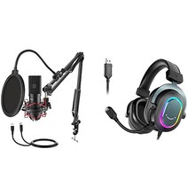 FIFINE 컴퓨터 마이크 및 게임용 헤드셋 유연한 붐 암 스탠드 팝 필터가 있는 USB 세트 플러그 앤 플레이 PC/데스크탑/노트북/PS4/PS5(T732+H6)에서 스트리밍 팟