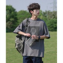 DFMEI 순면 남성 반팔 티셔츠 데일리 루즈핏 라운드넥 티셔츠 반팔 탑