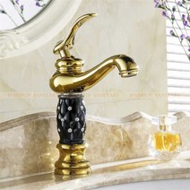 욕실 세면대 설치 셀프 헤드 교체 수도 수전 꼭지 시공 분지 수도꼭지 골드 싱크 크리에이티브 크리스탈 데크 장착 온수/냉수 싱글 홀 믹서 탭 815L, Golden-Black_CHINA