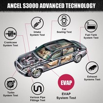ANCEL S3000 자동차 연기 누출 감지기 EVAP 파이프 흡연 발전기 진공 누설 시험기 오일 튜브 생성기 진단 도구