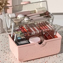 월드유한 2단 뚜껑형 메이크업박스 화장품정리함 보관함 메이크업상자 화장품정리, 화장품박스-핑크