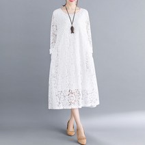 라엔 여성 긴팔 빅사이즈 레이스 롱원피스 M~3XL 사이즈 가능