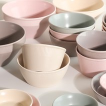 파스텔톤 도자기 식기세트 4P 밥공기 국그릇 반찬 원형 찬기 대접 우동기 한식 신혼부부 그릇, 나란식기(원형찬기대4p)