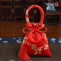 휴대용 브로케이드 웨딩 캔디 백 14x11cm 패키지 백 드로 스트링 레드 캔디 백, G