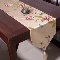 식탁 협탁 테이블 크리스마스 러너 클래식 모란 수 놓은 꽃 노란색 테이블 러너 잠자리 레드 플래그 tassels와 식탁 876cEA3c2, 01 Beige