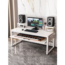 미디데스크 미디테이블 미디 음악 작업 책상 건반 피아노 작곡 책상, 140x60x81 블랙  + 라이트 호두