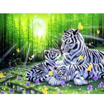 JISAN 보석십자수 캔버스형 세트 50x40cm JB01, 숲속 호랑이 일가